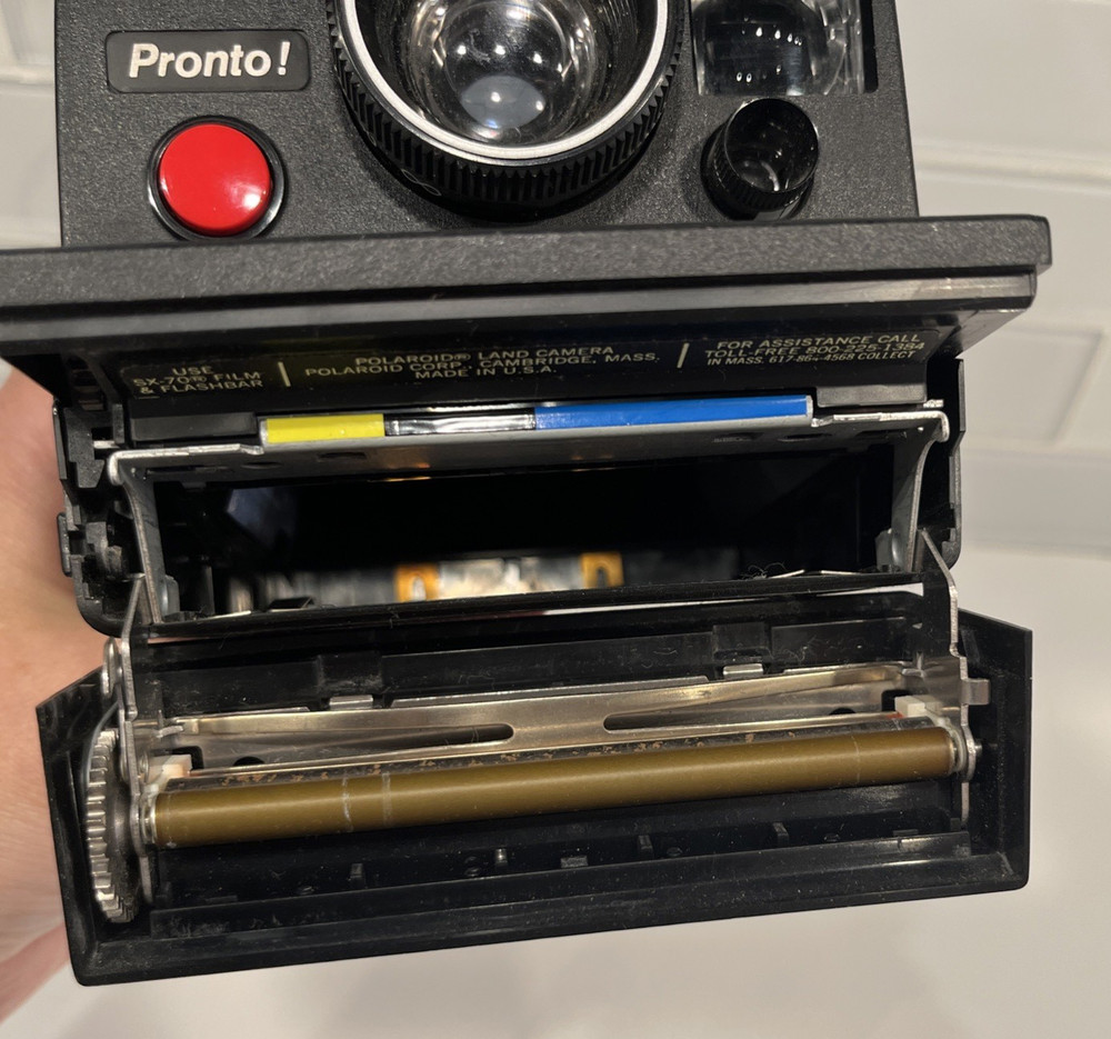 Vintage Polaroid Pronto Land Camera w/Strap + ITT MagicFlash - UNTESTED