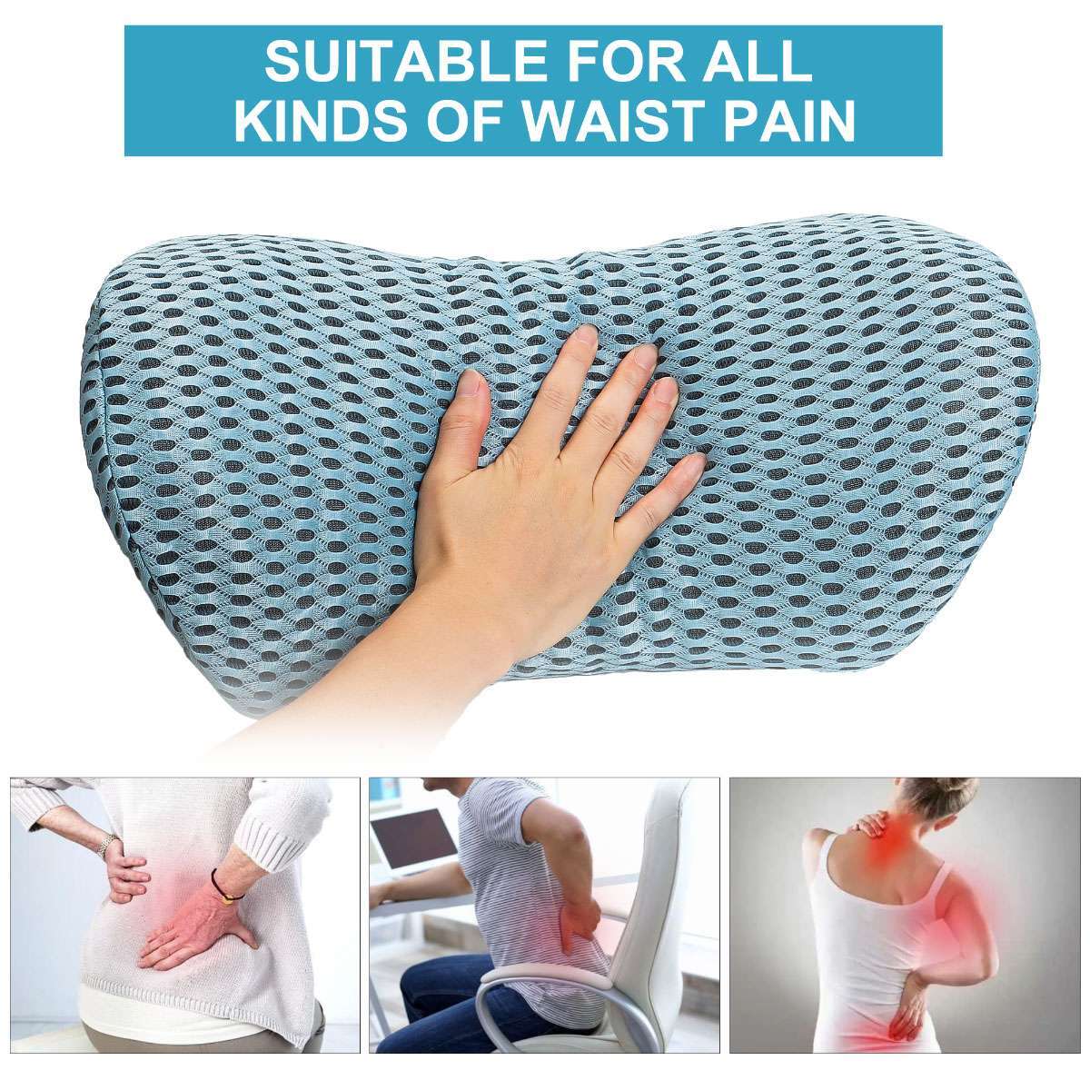Comfort Lumbar Support Pillow Memory Foam Back Pain Relief For Desk /Car Chair