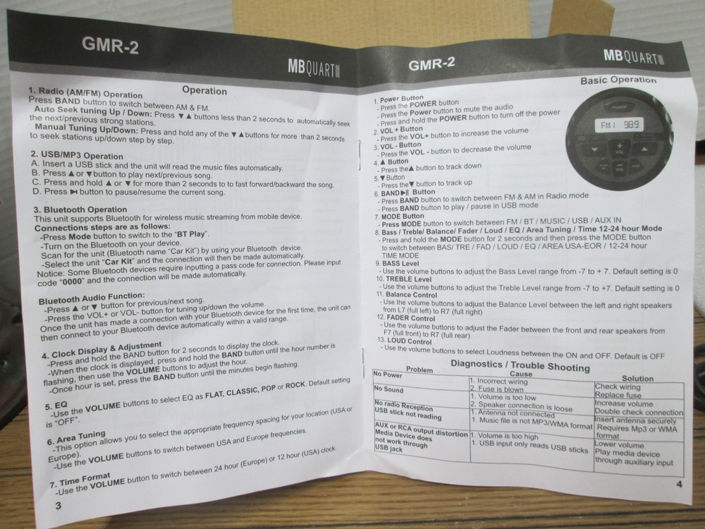 MB Quart GMR-2 Nautic 160 Watt Powered Source Unit Bluetooth