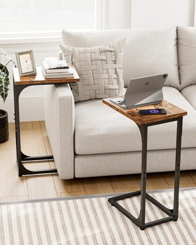 C-Shaped Side Table for 11.8" Width 1-Pack Rustic Brown Without Power Outlets