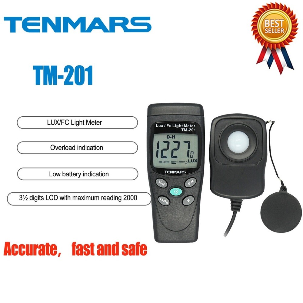 TENMARS TM-201 Digital LED Light Meter Luminometer Lux Meter reading 2000