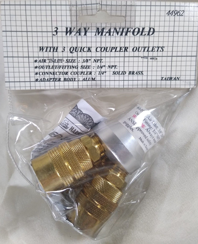 3 Way Solid Brass Manifold With 3 Quick Coupler Outlets - Inlet 3/8" Outlet 1/4"