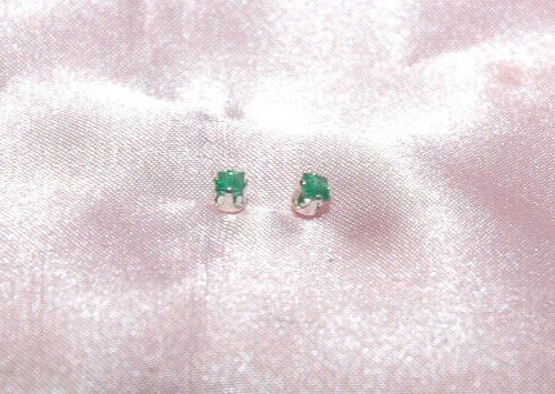3MMSQUARE EMERALD STUD EARRINGS IN STERLING SILVER app. .30 ct.