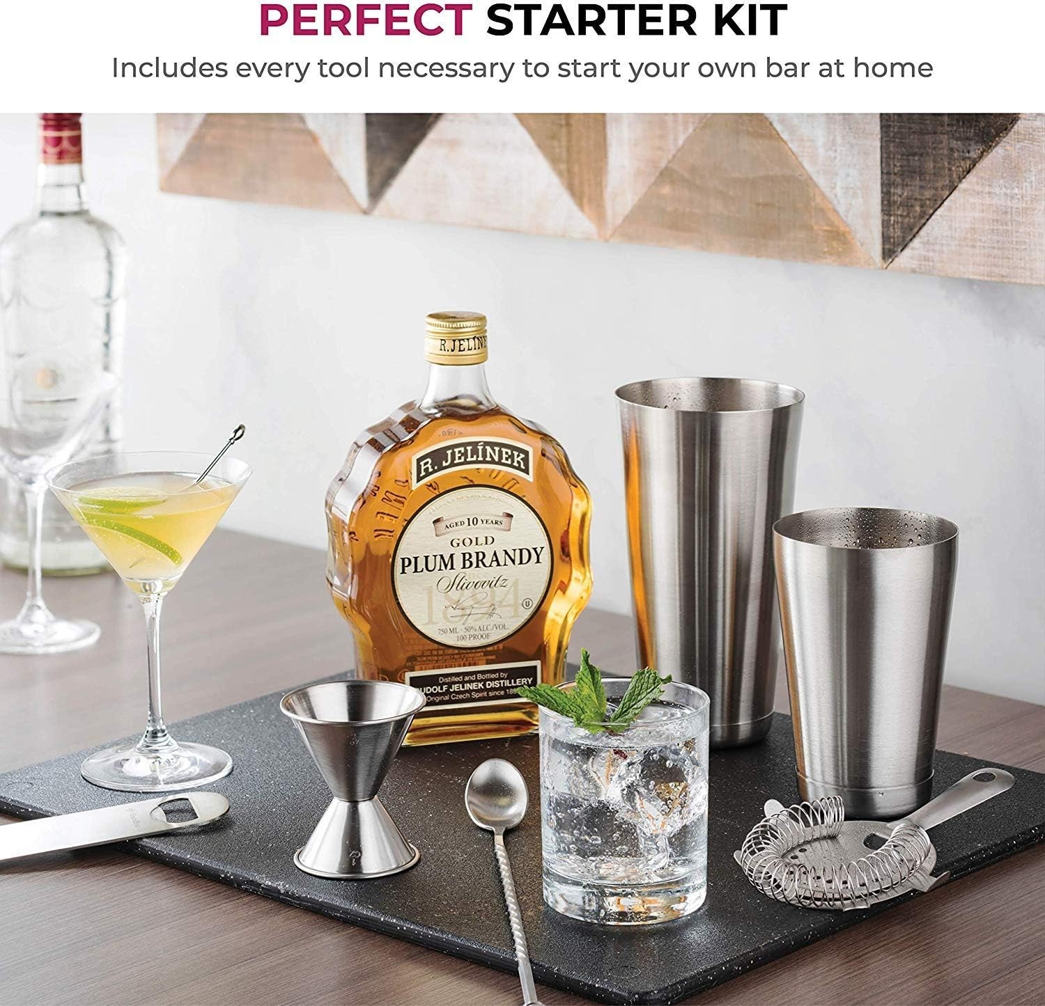 Expert 14-Piece Cocktail Shaker Bar Set – Stainless Steel Bartender Kit New