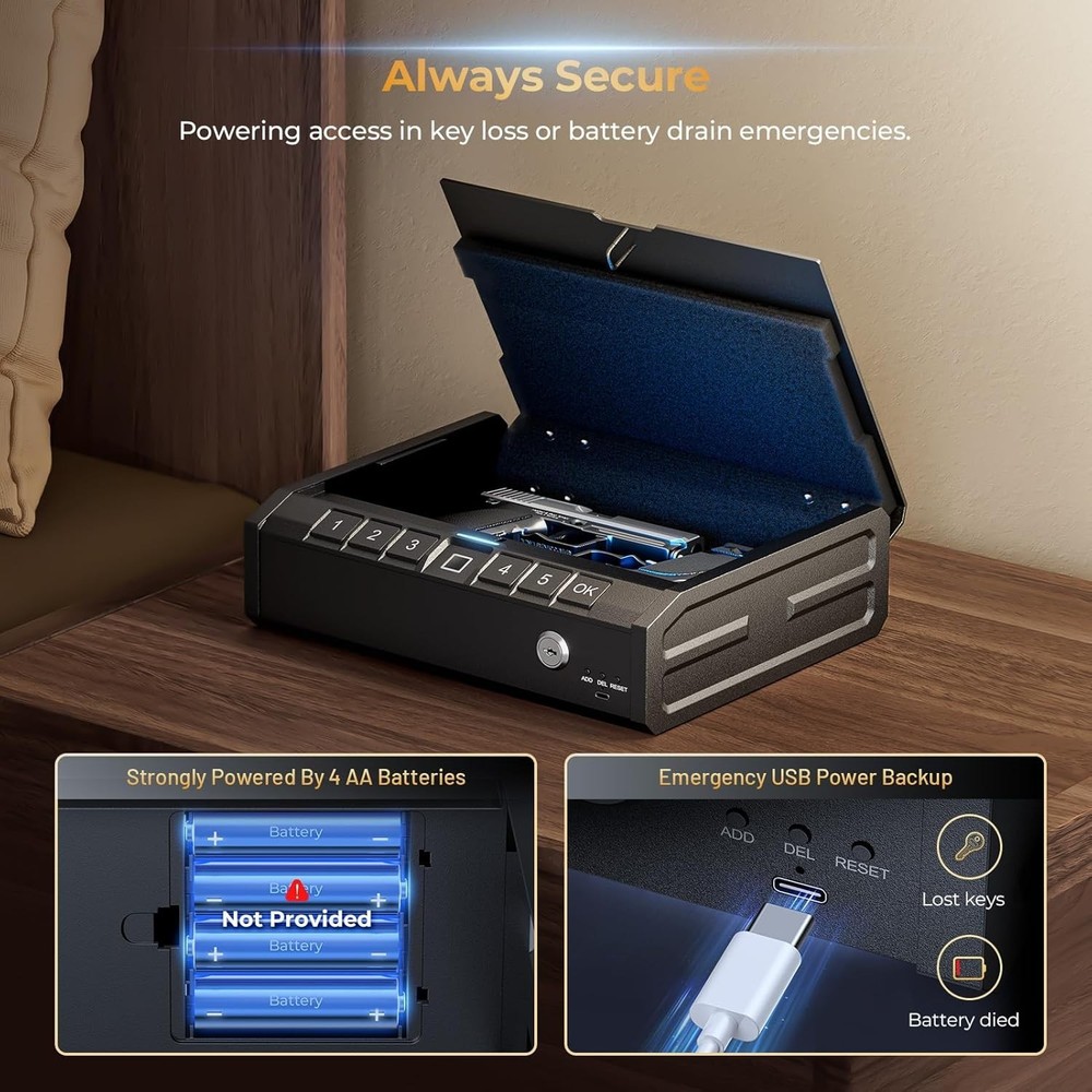 Biometric Fingerprint Handgun Safe Quick Access Lock Box