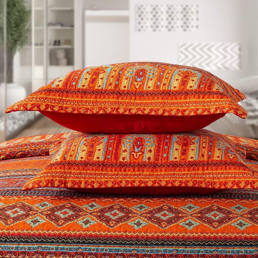Cotton Quilt Queen Size Bedding Set 3 Pcs Boho Lightweight Bedding