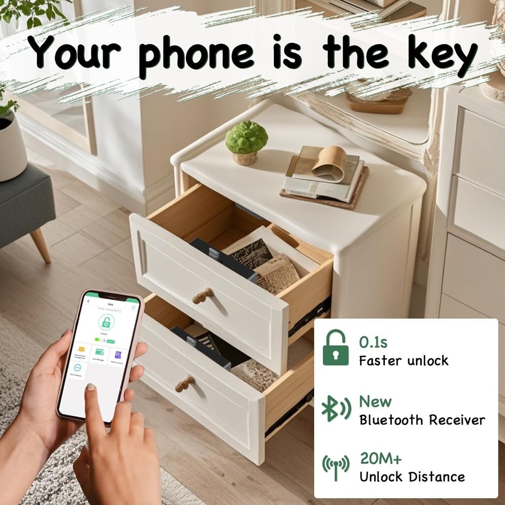 Smart RFID Drawer Lock, Hidden Digital Electronic Bluetooth RFID Cabinet Draw...