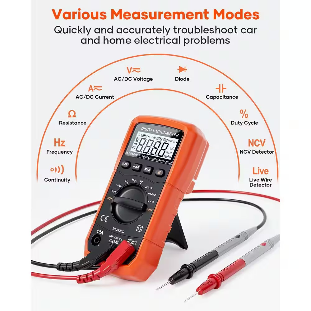 6000 Count Digital Multimeter with NCV, AC/DC Voltage, Current, Resistance, Capa