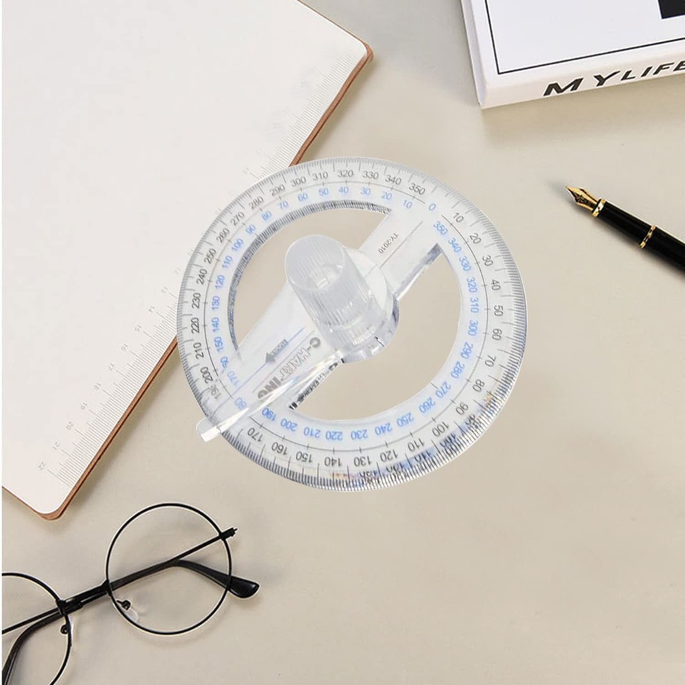 2 PCS 360 Degree Swing Arm Protractor Plastic Circle Ruler Measuring Tool