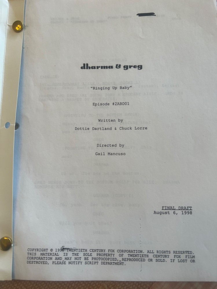 Dharma & Greg TV SCRIPT 2001 Television SERIES JENNA ELFMAN THOMAS GIBSON 2ABD01