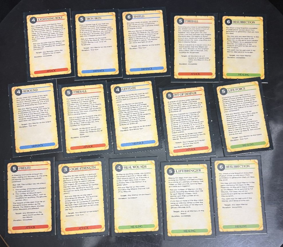 Warhammer Quest - 1995 Games Workshop Board Game - COMPLETE 15 Spell Card Deck