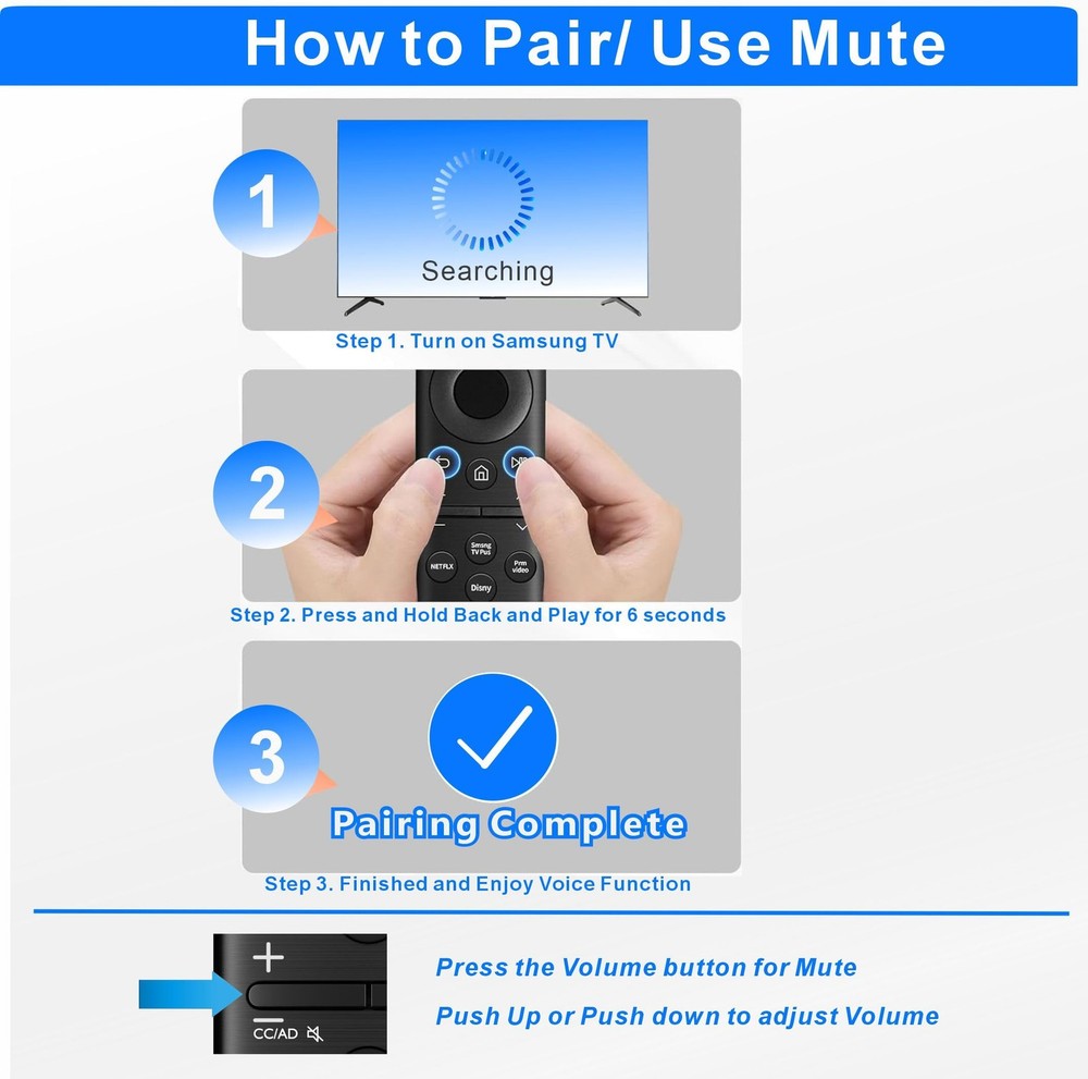 Replacement for Samsung Remote Control Smart TV, normal, Black