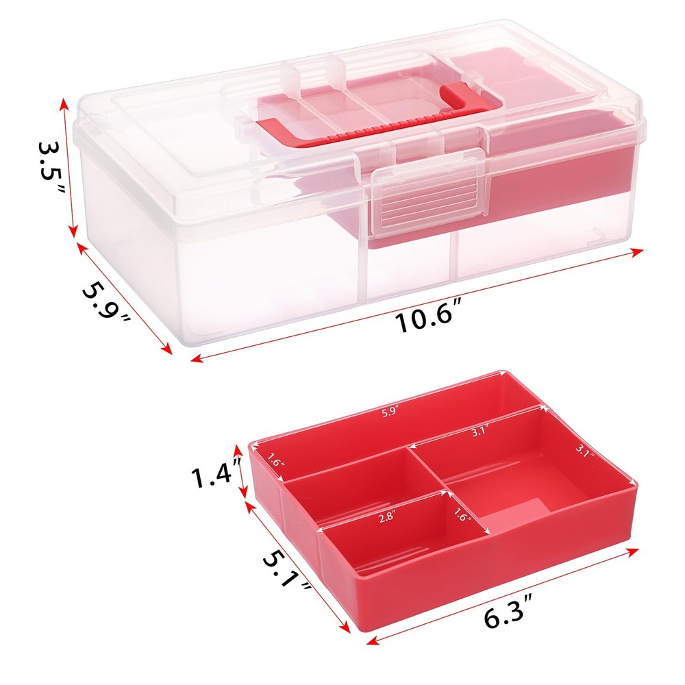 Clear Plastic Storage Box with Tray Handle Craft Sewing Organizer 2 Pack