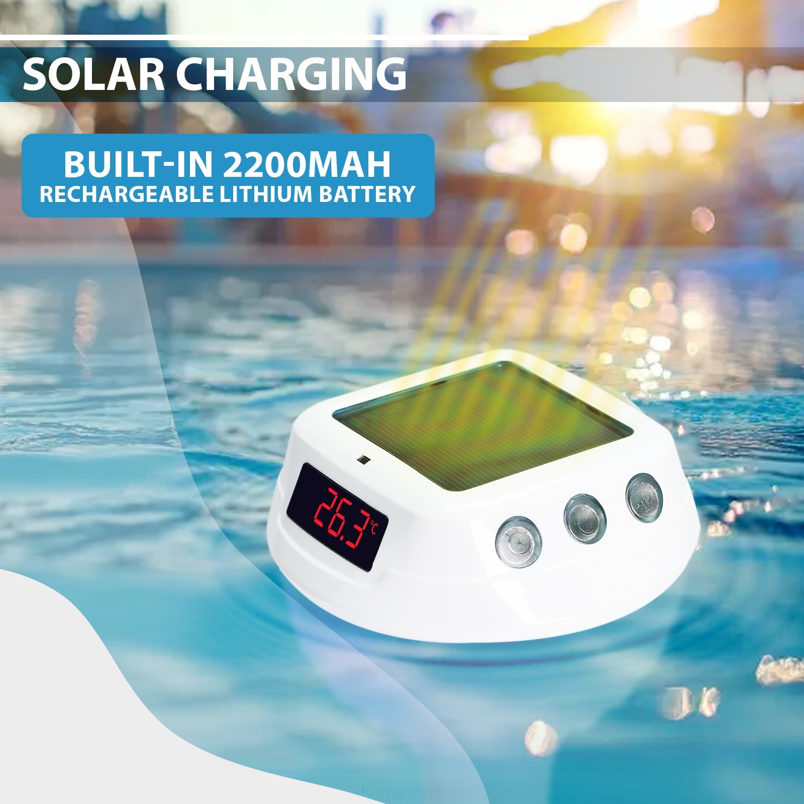ILTH-517 Wireless Solar Pool Thermometer RGB Lights IP68 Floating Gauge for Pool