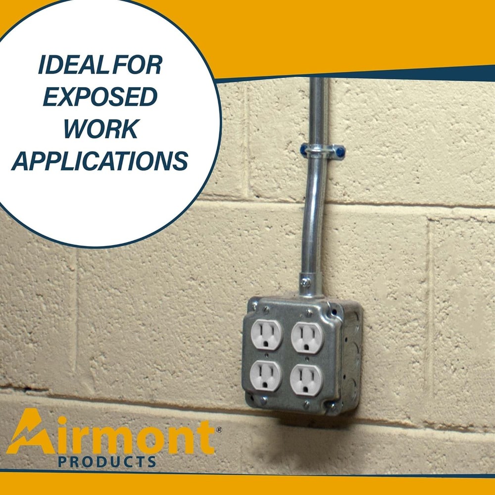 Outlet Box Kit, Includes 4x4'' Drawn Metal Duplex Receptacle Silver