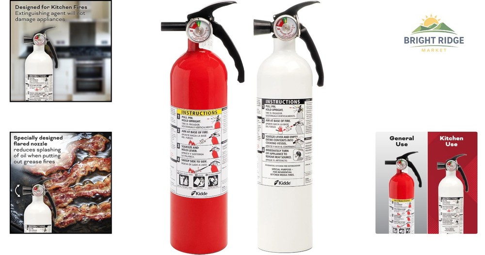 Fire Extinguishers Variety Pack for Kitchens with Wall Mount & Strap Included