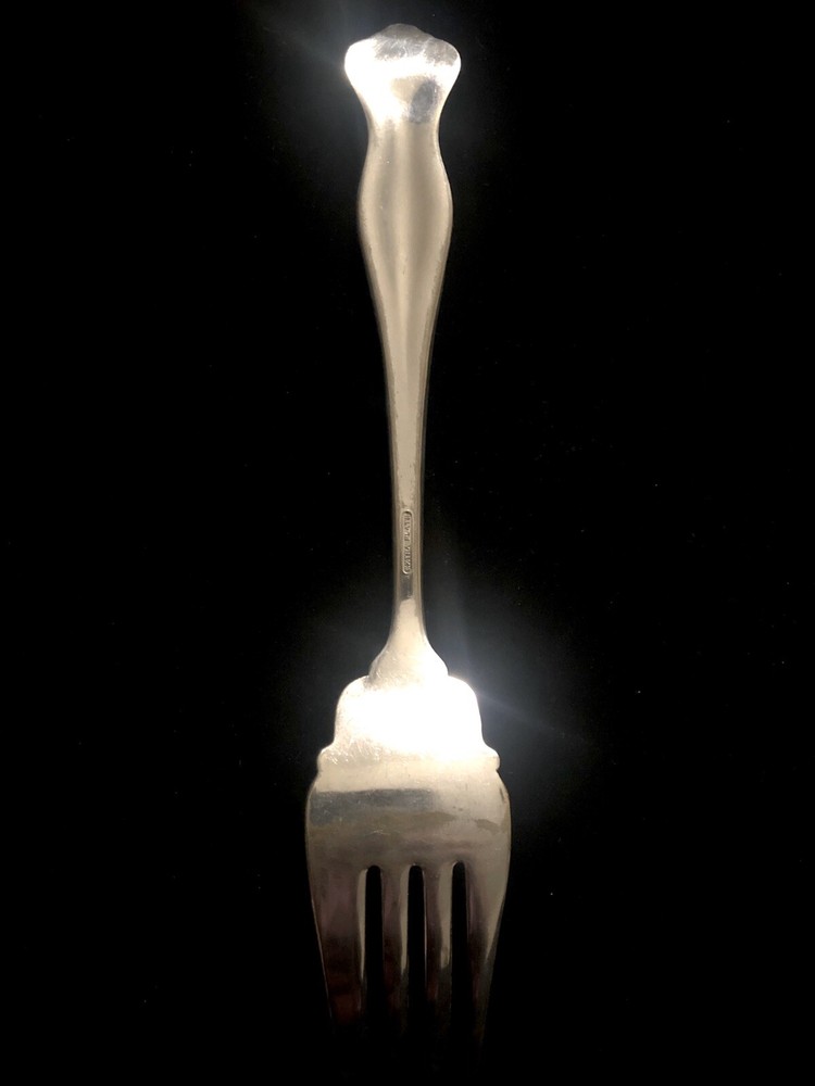 Antique Oneida BERNICE 1900 Silverplate Cold Meat Serving FORK Beaded 8 1/2”