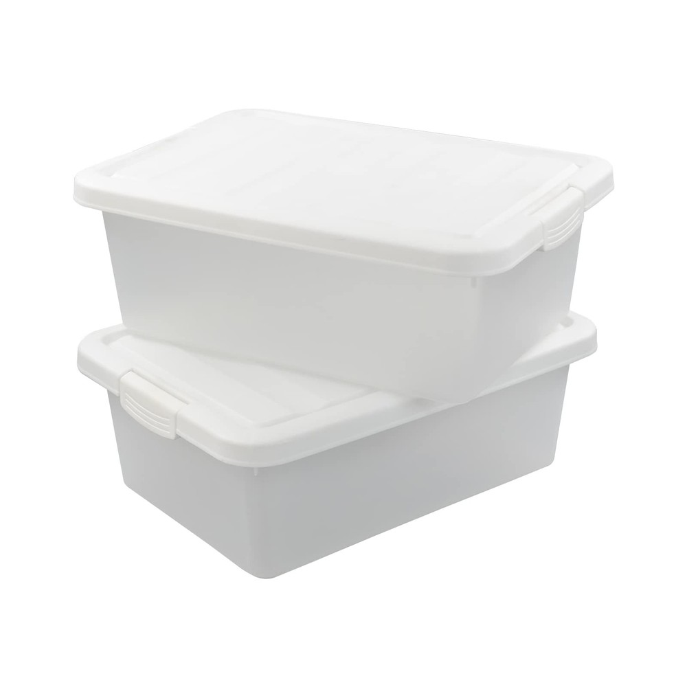 Ucake 14 Quart Clear Storage Box, Underbed Plastic Latch Box with White Lids, 2-