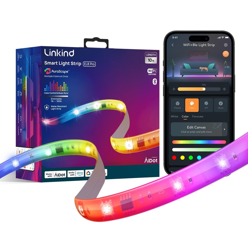 10ft Smart LED Strip Lights - AuraScape Segmented Color Changing WiFi Light S...