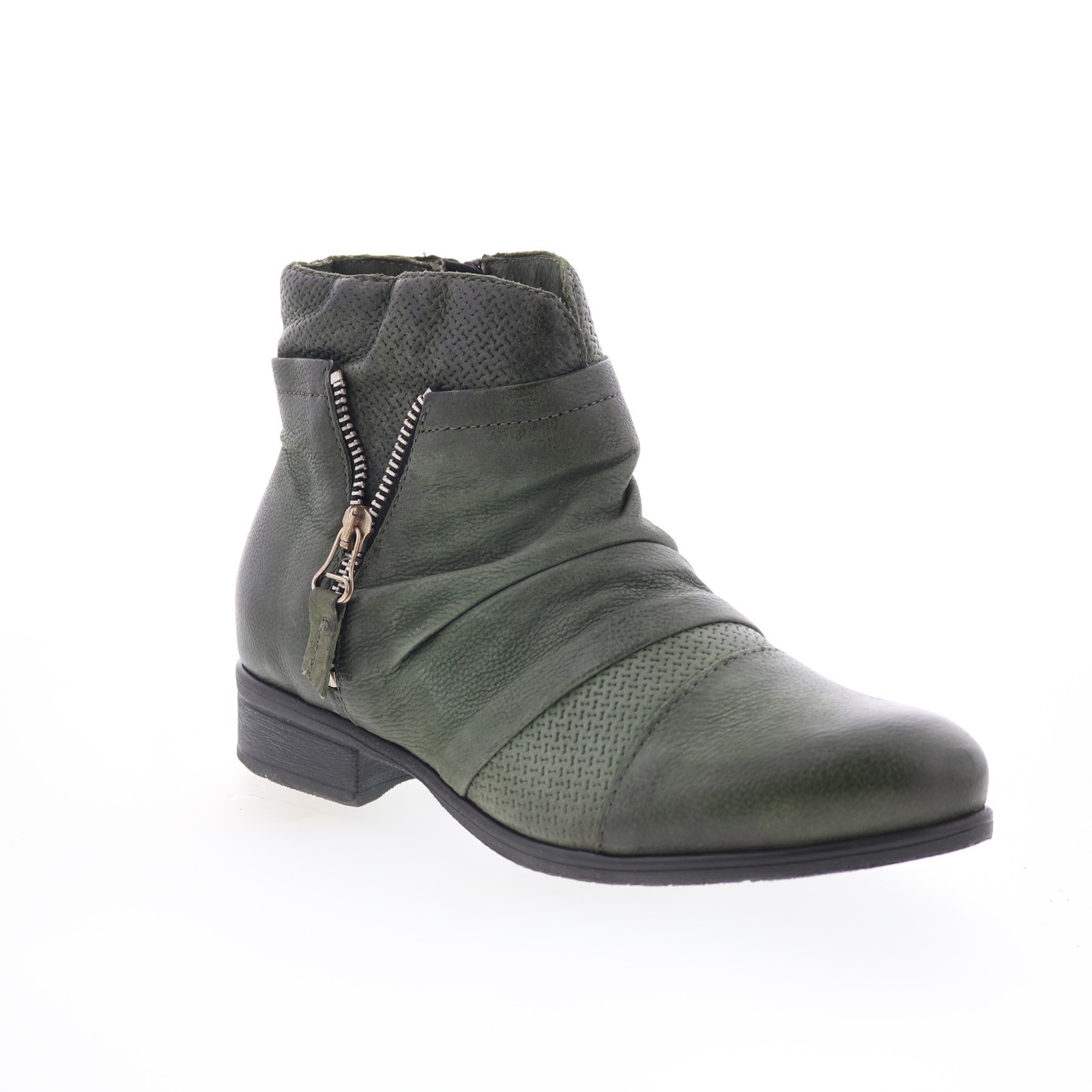 Miz Mooz Sunny-QVC Womens Green Leather Zipper Ankle & Booties Boots