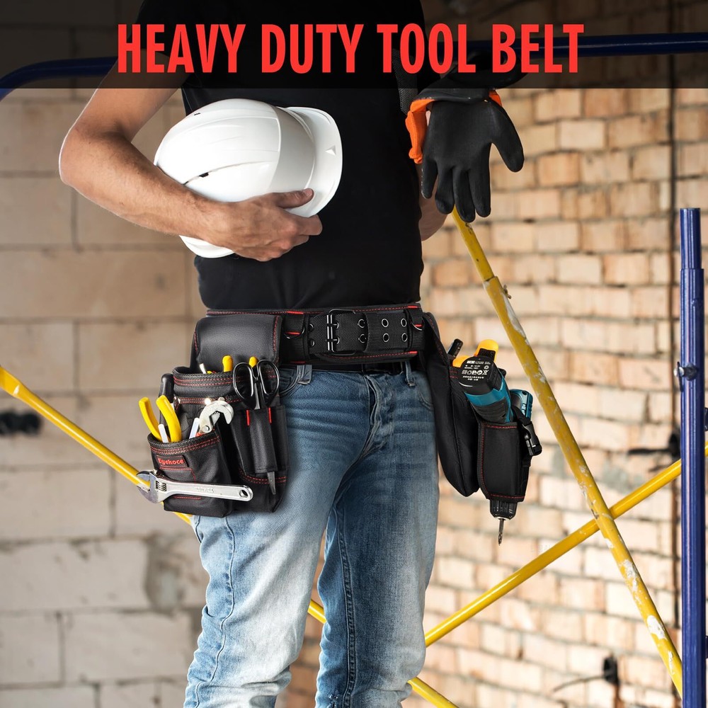 Tool Belt with Multiple Pockets，Adjustable and durable carpenter tool beltele...