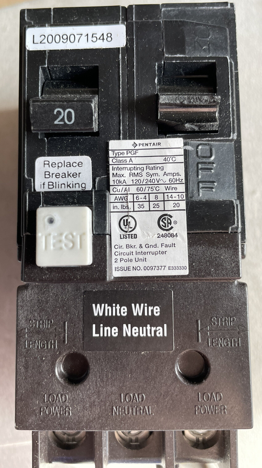 Pentair / Siemens Circuit Breaker PA220GF - PARTS OR REPAIR