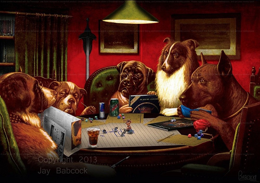 Dogs Playing D&D (1st edition D&D version) full color poster