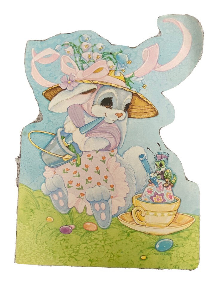 Vintage Easter Decorations Bunny and grasshopper Die Cuts signed R.Grist