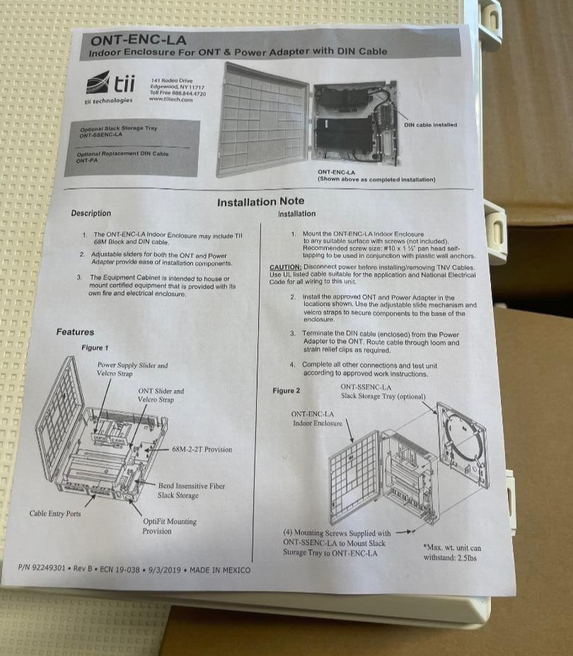 Tii Technologies ONT-ENC-LA Indoor Optical Network Terminal Enclosure For ONT