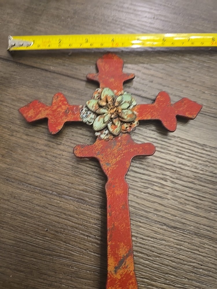 Decorative Metal Cross Painted In Rust Patina