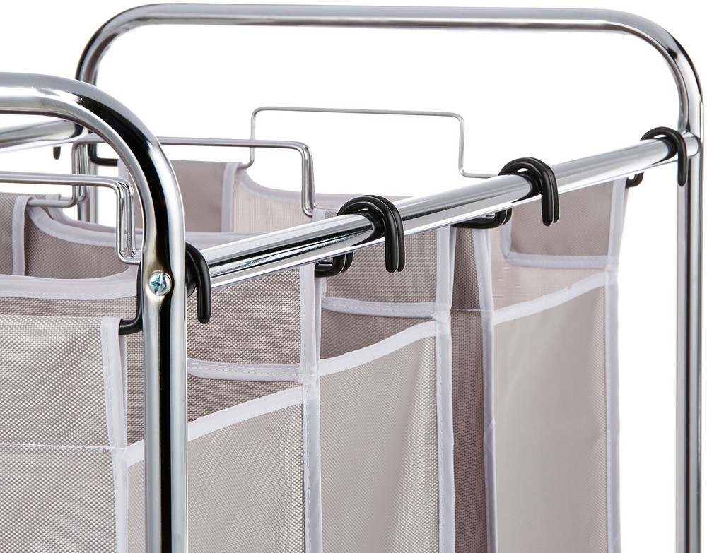3-Bag Rectangular Laundry Bag Hamper Sorter Basket, Gray