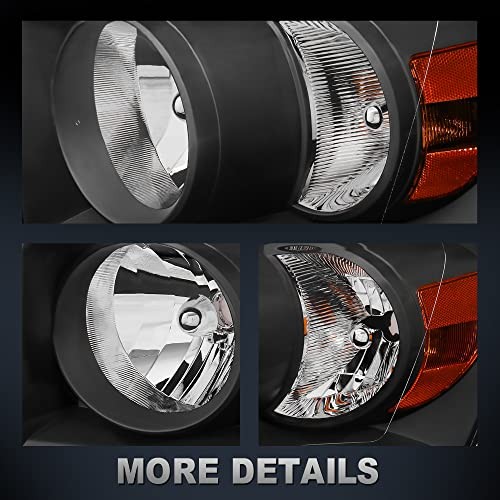 Headlight Assembly Compatible with 2006-2008 Ram Black/Clear/Amber OE Style