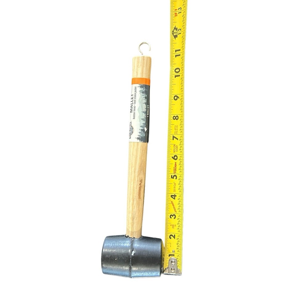 Tent Stake Mallet & Puller Rubber Head Wood Handle Path & Stream New 12”