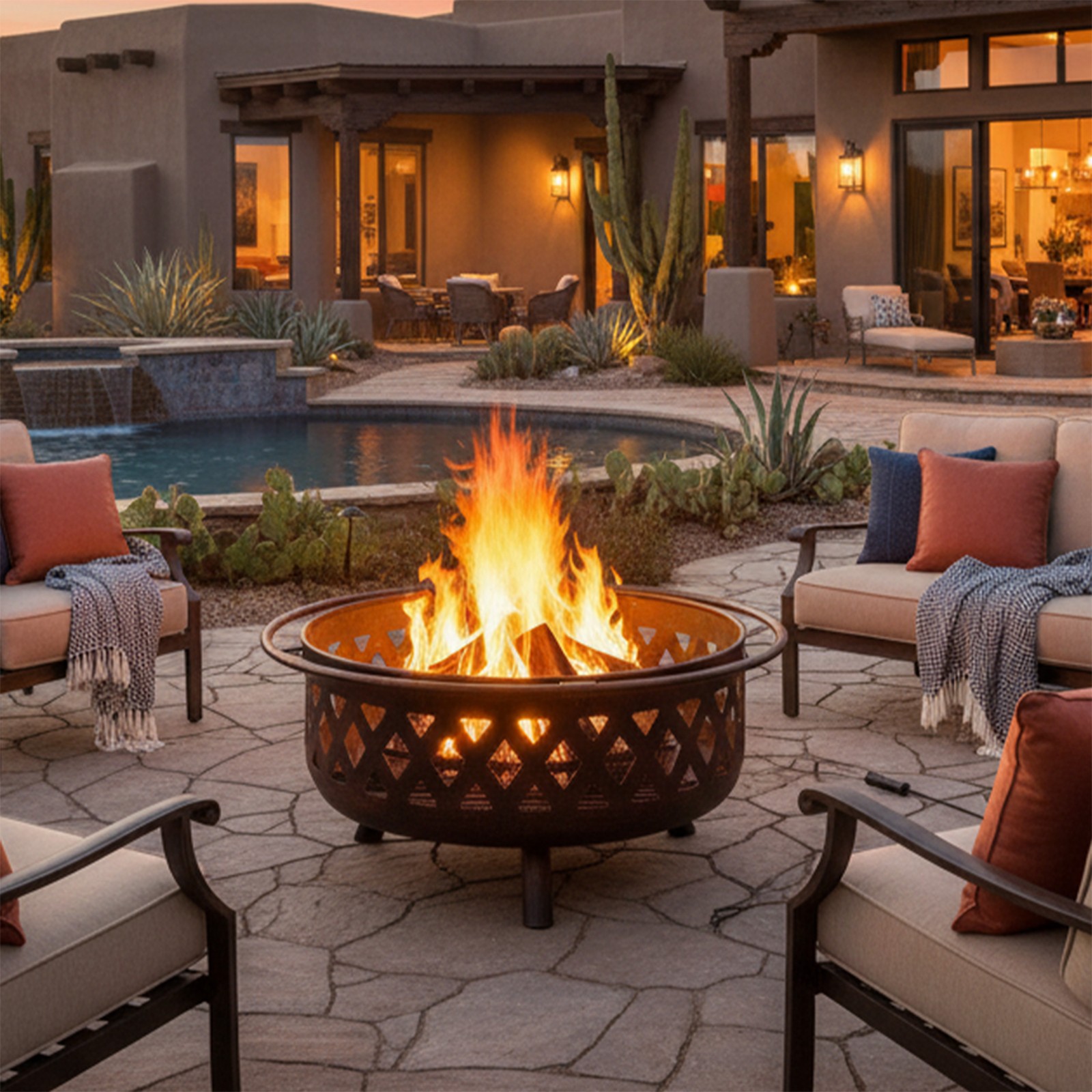 36 in Crossweave Steel Fire Pit with Screen and Poker by Sunnydaze