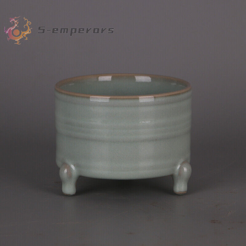 3.7" Chinese Song Ru Kiln Porcelain Celeste Glaze Three Foot Incense Burner