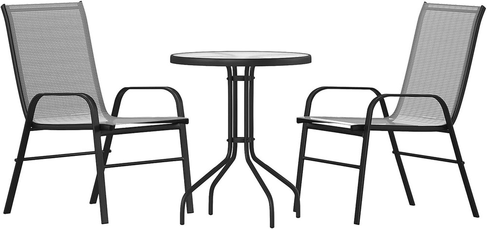 Brazos 3-Piece Outdoor Dining Set with Glass Table & 2 Stackable Chairs