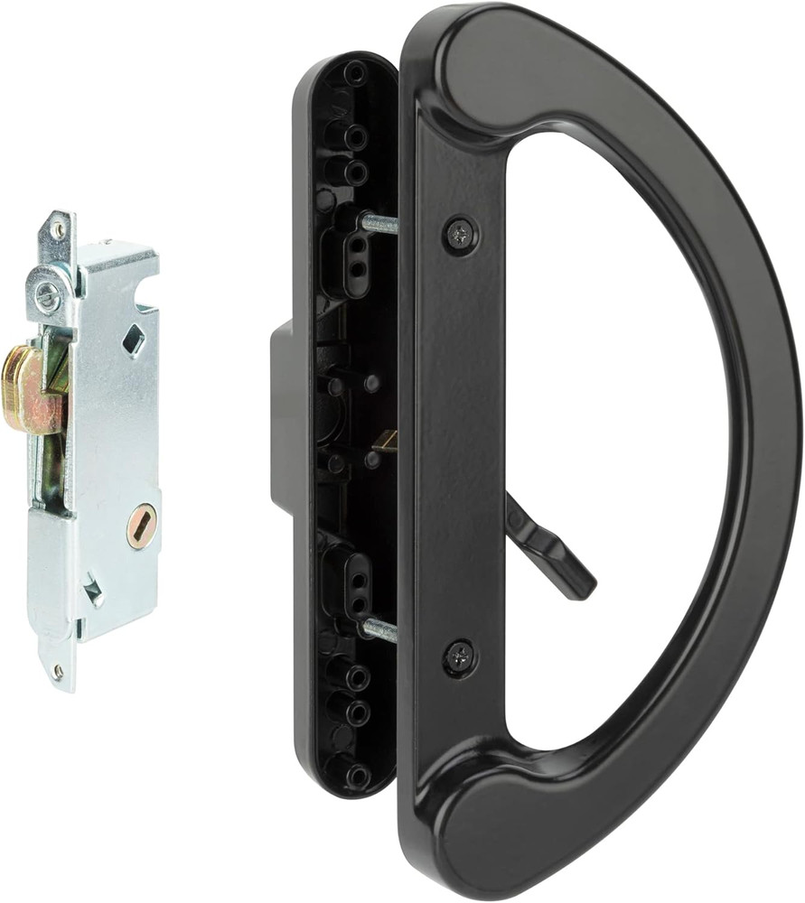 Sliding Patio Door Handle Pull Set with Mortise Lock, Full Replacement Black Die