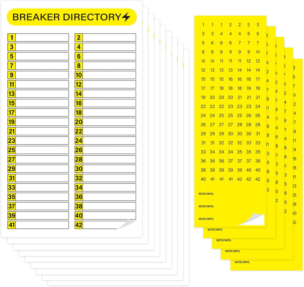 16 Sheets Breaker Panel Labels, Electrical Box Sticker Numbers Breaker Panel Lab