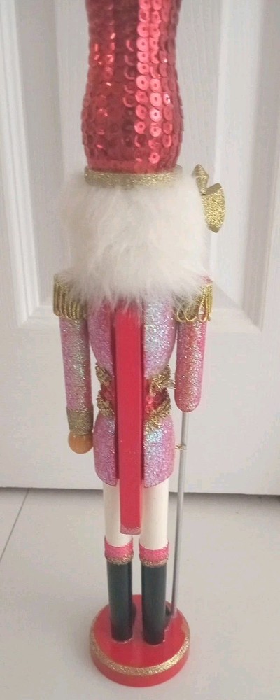 Red Sequin Pink Glitter NUTCRACKER SOLDIER Slim Tall 16" Christmas