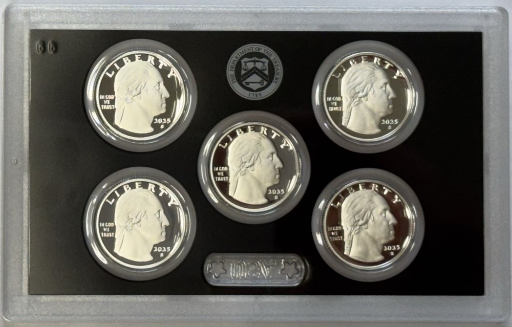 2025 S US Mint Silver Proof Quarters - 5 Coins w/ Silver Proof Set Box & COA