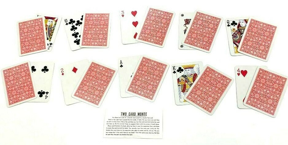 10 SETS TWO CARD MONTE 2 Easy Beginner Magic Trick Bar Con Game Joke Pocket Gift