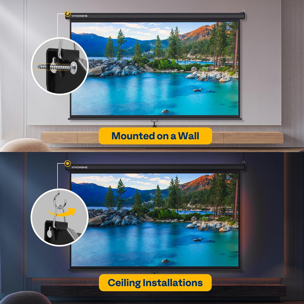 Projector Screen Pull Down, 16:9 100 Inch Retractable Projection Screen, HD 4K M