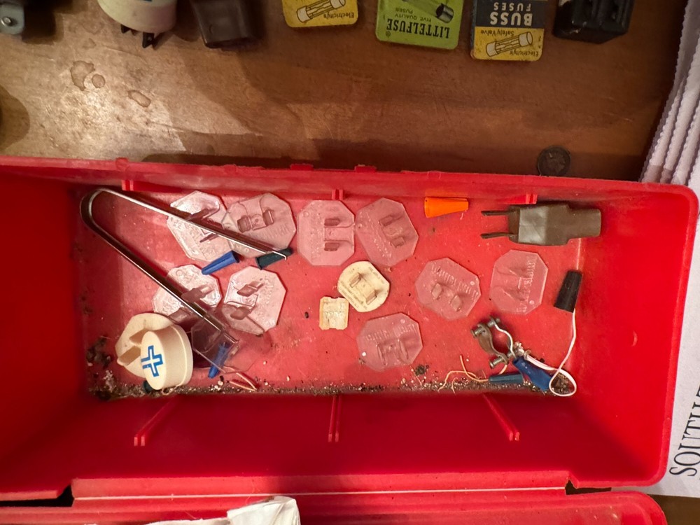 Tool box with some vintage items and other tools, lot