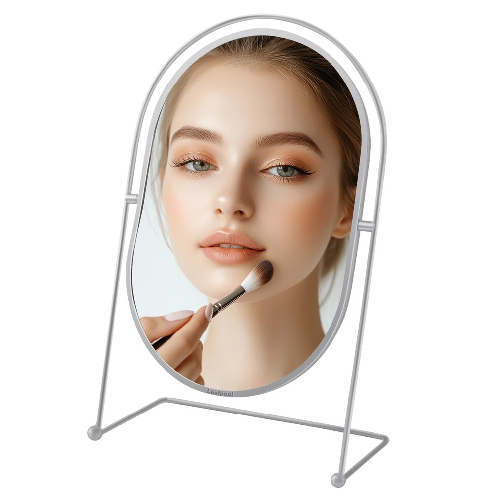 Tabletop Vanity Makeup Mirror, 360°Rotation Standing Desk Table Vanity Silver...