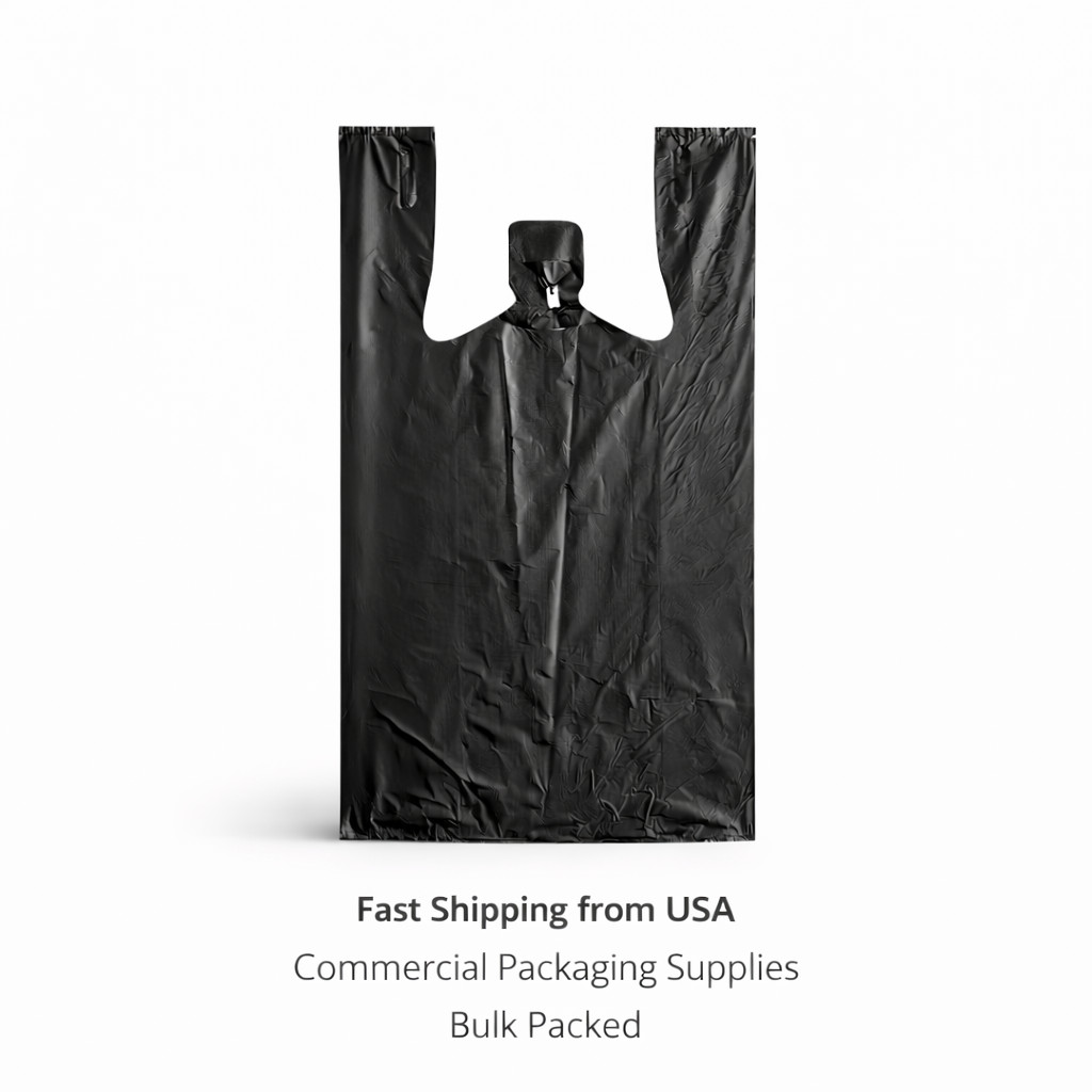 Black T-Shirt Bags 10x5x18 0.63 Mil Medium Duty Plastic Grocery Retail Bags Bulk