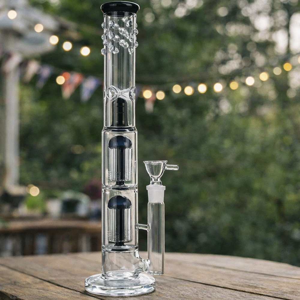 16.5" Black Heavy Glass Bong Shisha Percolate Hookah Water Pipe W/ICE 18mm Bowl