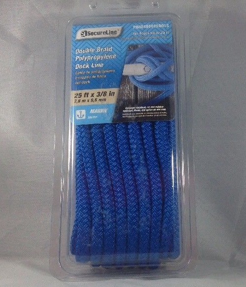 Dock line From Secureline - Double Braid Polypropylene 25ft By 3/8 Fender Line