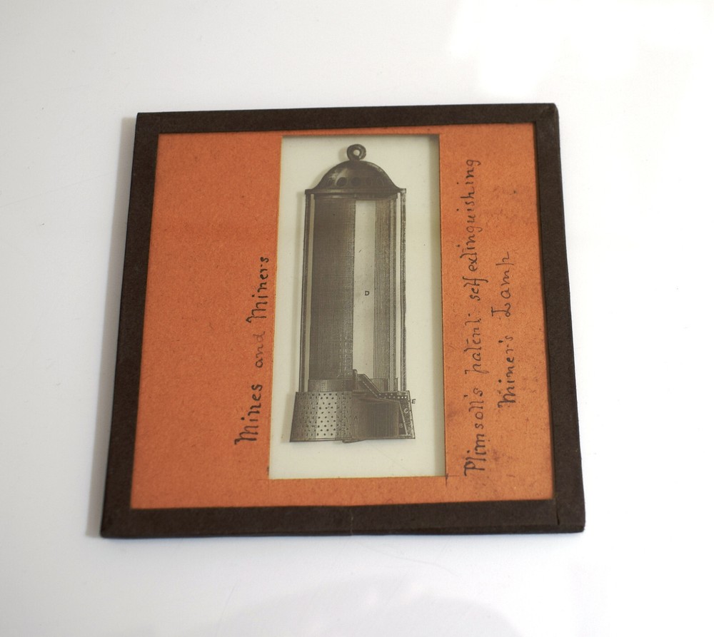 COAL MINING : PLIMSOLLS MINERS LAMP C1875 VICTORIAN Magic Lantern Slide