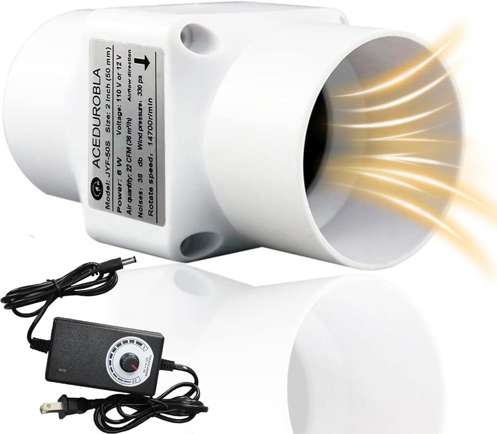 2 Inch Inline Duct Fan, 2'' 22 CFM Ventilation System High Efficiency Exhaust Ai