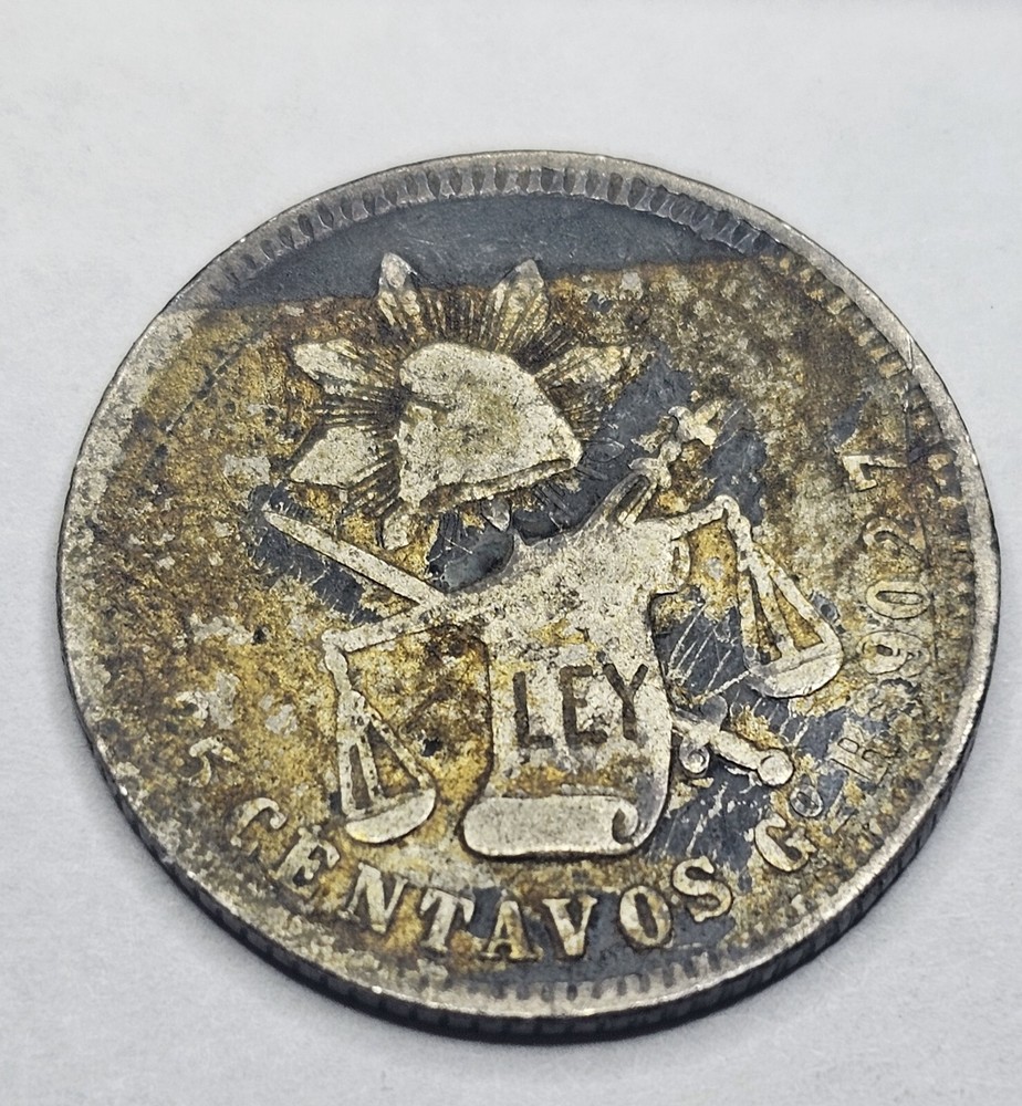 1885 GO R Mexico 25 Centavos Silver Coin